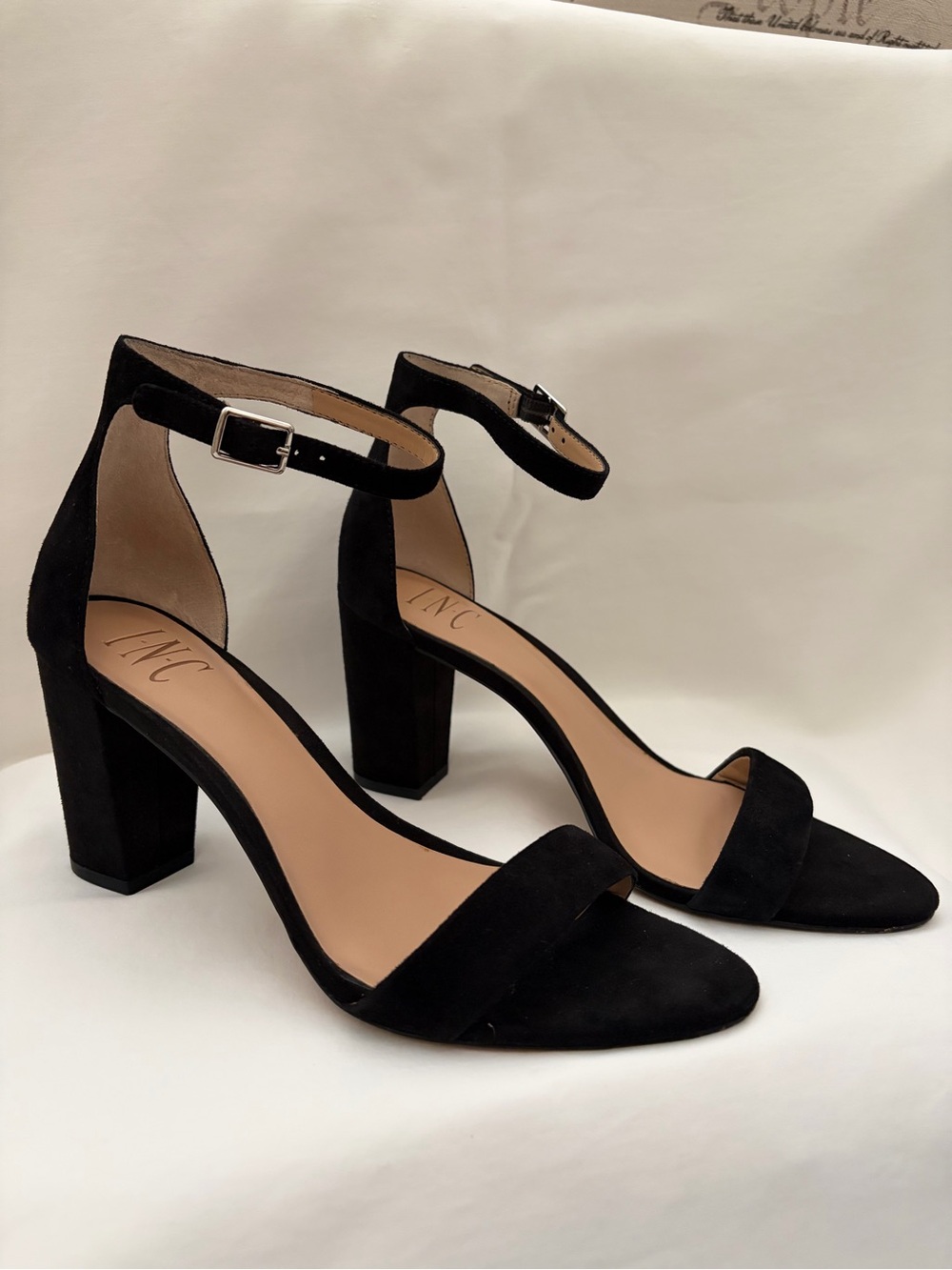 INC INTERNATIONAL CONCEPTS Black Suede Ankle-Strap Block Heel Sandals 7.5